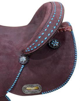 14" CIRCLE S Barrel style saddle with Teal buck stitch accents #4